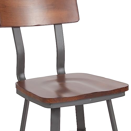 Flash Furniture Flint Series Rustic Walnut Restaurant Chair With Wood Seat & Back And Gray Powder Coat Frame #TOP5