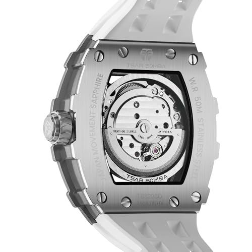 Image of TSAR BOMBA Mens Luxury Watch Automatic Watches for Men 50M Waterproof Japanese Mechanical Movement Tonneau Stainless Steel Case Sapphire Glass Big Face Cool Unique Fashion Gift Men