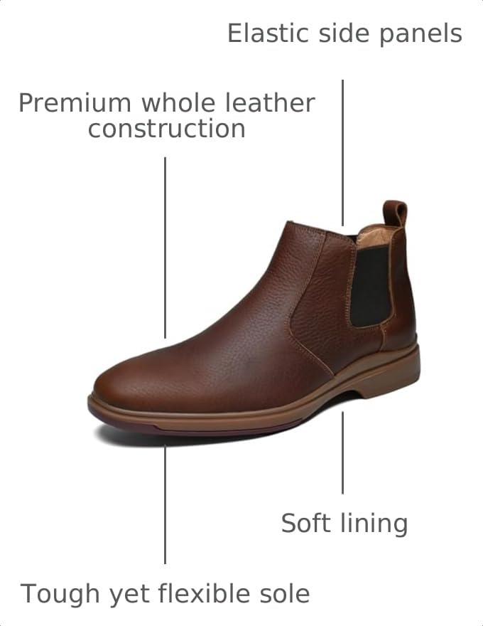 Image of ArcBrothers Men's Chelsea Boots, Relaxed Fit Roomy Toe Box Design, Premium Leather Slip-on Ankle Boots, All-Day Comfort