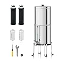 Purewell 1.5 Gallon Stainless Steel Countertop 8-Stage Water Filter System with Metal Water Level Spigot and Stand, Reduce TDS and Chlorine – Perfect for Kitchen Use, Camping, and Adventure