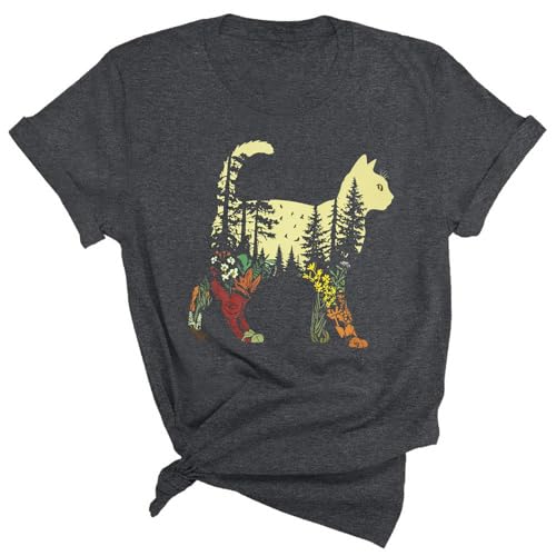 Image of JINTING Cat Shirts for Women - Loose Fit Lightweight Short Sleeve Graphic Tee