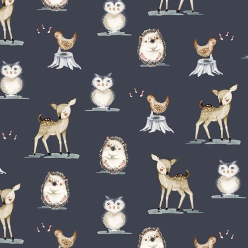 VmG-Store 1 m Cotton Fabric for Sewing 100% Cotton, Sewing Fabric, No Sold by the Metre, Children's Fabric (Cute Forest Animals Bb059)