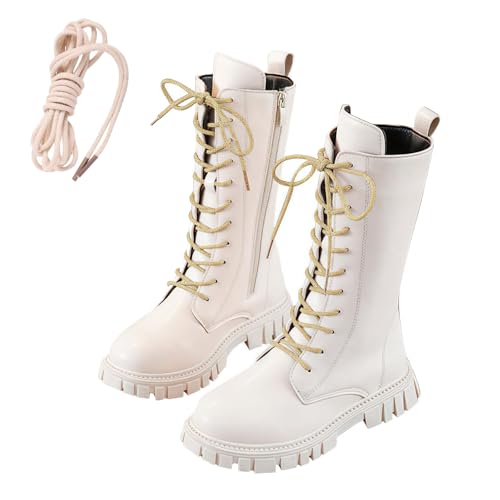 Girls Combat Boots Mid Calf Lace Up Knee High Punk Goth Winter Shoes | Kids winter shoes fall punk goth boot,faux leather, mid-calf/knee-high, round toe, non-slip, school wear, girls 4-11 yrs - image 4