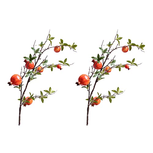 BEIJIALY 2PCS Artificial Pomegranate Branches, 37.4Inch Fake Pomegranate Tree Branch Artificial Fruit Berries Stem Floral Picks Fake Greenery Plants Picks for Home Office Decor