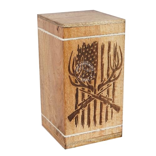 Image of Handcrafted Floral Engraved Wooden Urns for Human Ashes Adult Large - Cremation Urn for Ashes - Burial Urn for Columbarium - Funeral Urn Box (Buck Cross Sniper, 250 LB - Hardwood)