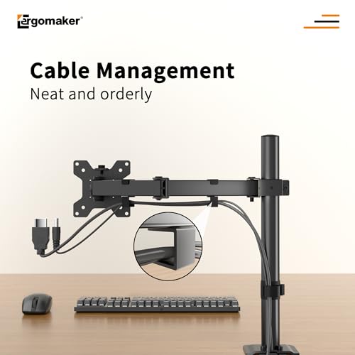 Image of ERGOMAKER Fully Adjustable Single Monitor Arm for Screen up 13 inch to 27 inch | Monitor Mount with Steel Frame Supports Up To 10KG; Two mounting options and Adjustable Tilt /Rotation For Optimal Viewing