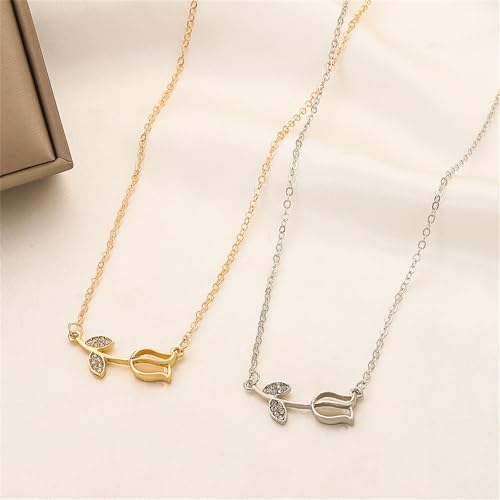 Image of coadipress Tulip Flower Pendant Necklace for Women Dainty Elegant Boho Temperament Crystal Tulip Necklace Trendy Statement Friendship Jewelry