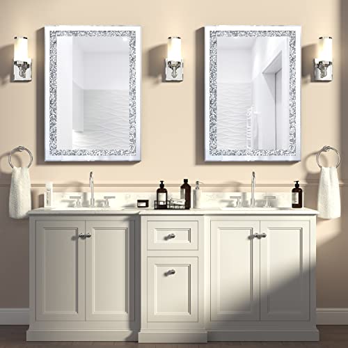 Goand Crystal Decorative Mirror-23.6"X35.4" Rectangle Gorgeous Silver Mirror, Crush Diamond Mirror For Wall Decoration Bedroom, Hallway, Dining Room #TOP3