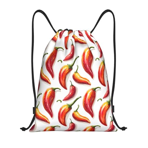 Drawstring Backpack - Red Chili Pepper Print Sports Gym Sackpack String Bag For Women Men, Lightweight Draw String Back Bag For Workout Travel