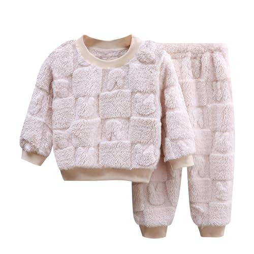 Conjunto de pijama de franela para niños, conjunto de pijama de invierno cálido de manga larga de forro polar de dos piezas para niños y niñas, 01#_beige, 18-24 meses