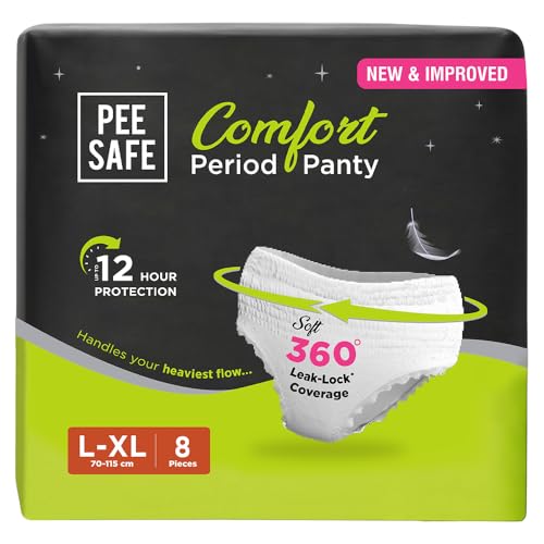 Pee Safe Comfort Period Panties | L-XL | 8 Panties | 360° Protection | 12 Hr Protection | Leak Proof | Overnight Comfort | Rash & Toxin Free | Seamless Fit
