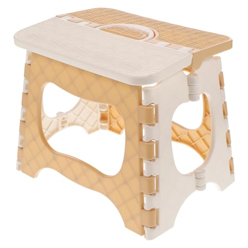 Happyyami Portable Folding Stool for Bathroom Large Beige Step Stool with Textured Surface for Enhanced Traction Lightweight and Easy to Carry for Adults Use
