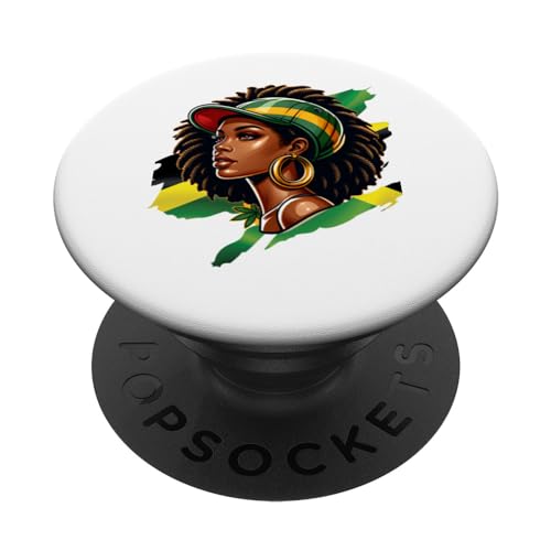 Afro Hair Jamaique Drapeau Jamaïque Femme Mélanine Noir PopSockets PopGrip Interchangeable