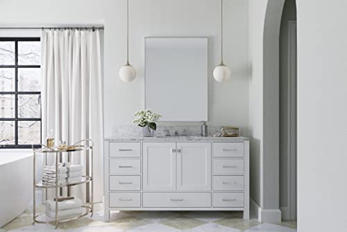 Dkb Beckford 61" Inch White Bathroom Vanity W/Imported Italian Carrara Marble Countertop & Splash | Single Rectangular Sink | 2 Soft Closing Doors & 9 Full Extension Dovetail Drawers | Brushed Nickel #TOP1
