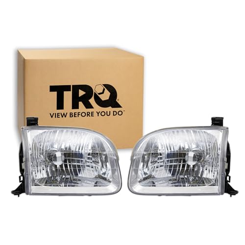 Image of TRQ Driver & Passenger Side Halogen Headlight Assembly for 2001-2004 Toyota Sequoia and 2004 Toyota Tundra Crew Cab | 2 Piece Set