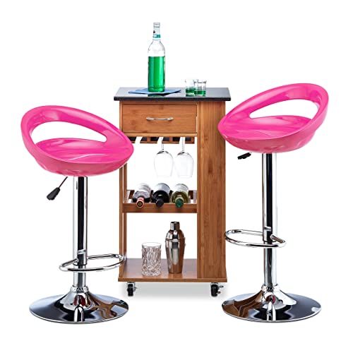 Relaxdays 2 Taburetes Altos Cocina Giratorios, Altura Regulable, hasta 120 kg, Metal-Plástico, 99 x 46 x 39 cm, Rosa