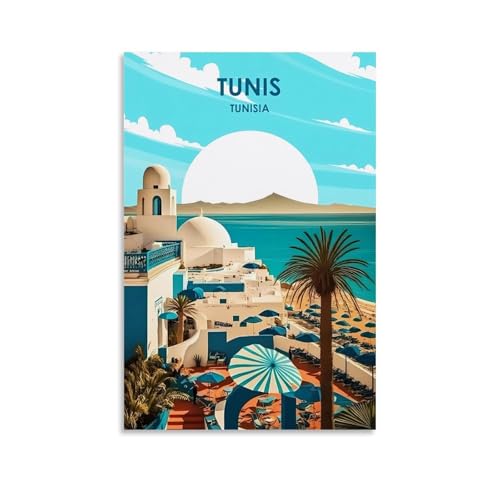 ouweri Poster de voyage vintage Tunis Tunisie - Impression sur toile - Décoration murale - Décoration d'intérieur moderne - 30 x 45 cm