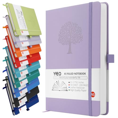 A5 Journal Notebook, 200 Pages Leather Notebook Journal for Men/Women, Hardback Note Book with 80GSM Lined Paper, No Bleed for Writing, Notepad for Office School Supplies, Purple