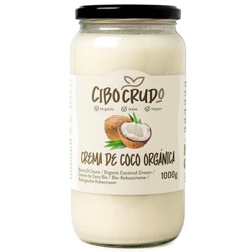 Crema de Coco Ecológica - 1l. Mantequilla de Coco Ecológica Extraída en Frío Sin Azúcar. Ideal para cocinar dulces de coco y pasteles veganos. No untable. Mantequilla Cruda