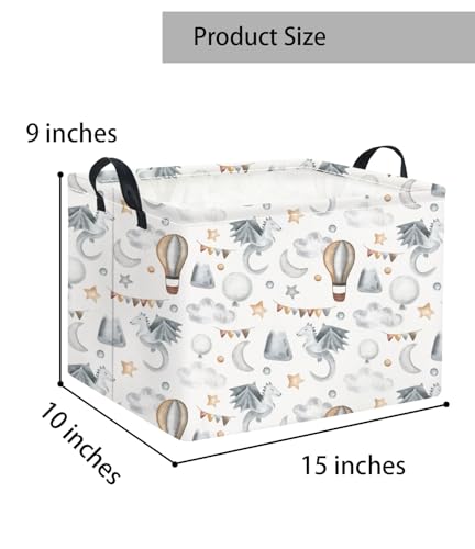 Image of Rectangular Baby Kids Storage Basket for Home Kitchen Girls Cute Storage Bin Organizer Shelf Book Room Decor(Flying Dinosaur)