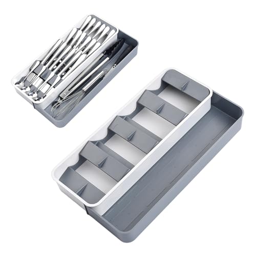 Upgrade Flatware Small Silverware Organizer countertop Storage Tray,Cutlery Expandable Organizer for Kitchen Drawer Holding Flatware Spoons Forks (C)