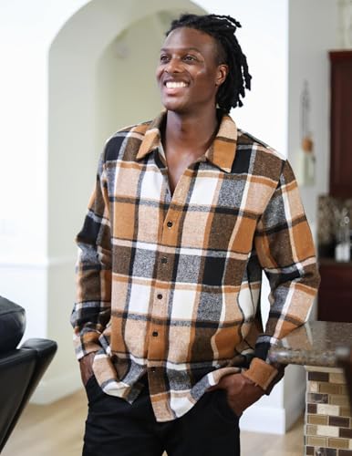 Image of COOFANDY Men's Flannel Shirts Casual Button Down Plaid Shirt Jacket Long Sleeve Fleece Shacket