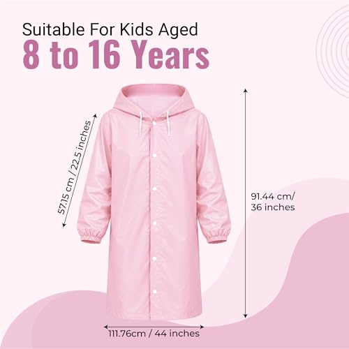 Image of Robustt Kids Eva Raincoat for Boys & Girls (8-16 Years) with Full Sleeves with Elastic Cuff | Unisex Hooded Kids Rain Coat with Drawstring | Reusable Raincoat with Snap Button Closure | Knee Length