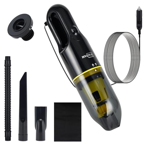 Car Vacuum, Portable Hand Vacuum Cleaner, Wet & Dry Cleaning, Powerful Suction, 13.5FT Cord, Handheld Dust Buster with Crevice Tool, Flex Hose, Storage Bag, Handy Vac for Car Interior Trunk Pet Hair