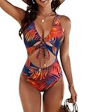 Blooming Jelly Womens Sexy One Piece Swimsuit Curvy Tie Knot Swimwear Cutout Slimming Bathing Suit 2026 (Medium, Floral)