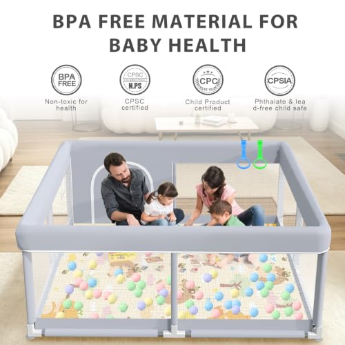 Image of XVISHX Baby Playpen with Mat, 50x50 Inch Play Pen, Playpen for Babies and Toddlers, Baby Playard for Indoor & Outdoor Active Center Game Fence, with Skin-Friendly Fabric and Soft Breathable Mesh