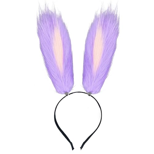 ATekatac Cute Rabbit Ears Headband Long Furry Dog Ears Animal Cosplay Headband (Purple)
