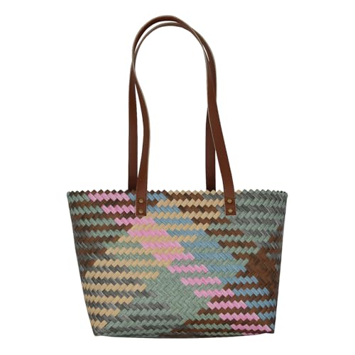 Women Straw Handbags Large Hand-Woven Tote Bag Summer Travel Beach Straw Shoulder Bags - Main Image