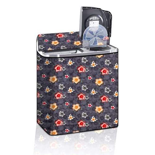 Image of The Furnishing Tree Semi-Automatic Top Load Washing Machine Cover | Waterproof & Dustproof | Easy to Clean | Inlet & Outlet Pipe Provision | Durable & Washable, Floral Grey Polyester (46x76x86.5 CM)