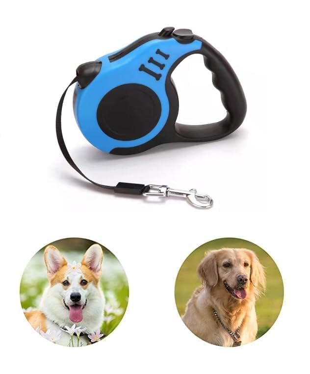 Feinerman Durable 5M Retractable Dog Leash for Small & Medium Dogs, Cats & Puppies - Automatic Pet Lead with Strong Nylon Tape, One-Hand Brake Lock & Anti-Slip Handle for Walking, Running & Training