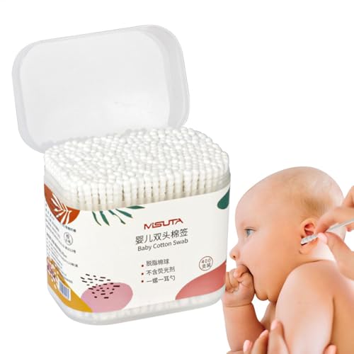 赤ちゃんの安全性綿棒、赤ちゃんのための綿芽,ストレージボックス付きの柔らかいダブルチップベイビーの安全なヒント - 木製の棒、パーソナルケアのためのポータブルグルーミングツール