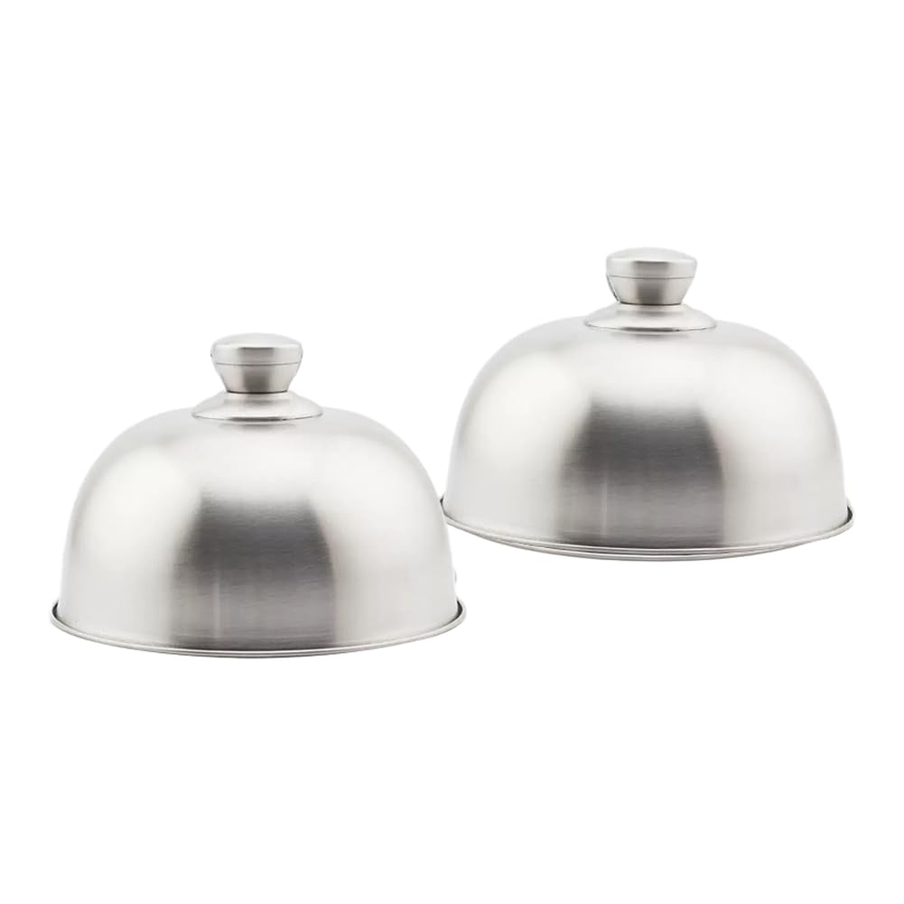 Juego de 2 tapas de acero inoxidable para hamburguesas 304, aptas para alimentos, con borde enrollado, protección contra salpicaduras para cocina, restaurante, buffet, color plateado, 17,4