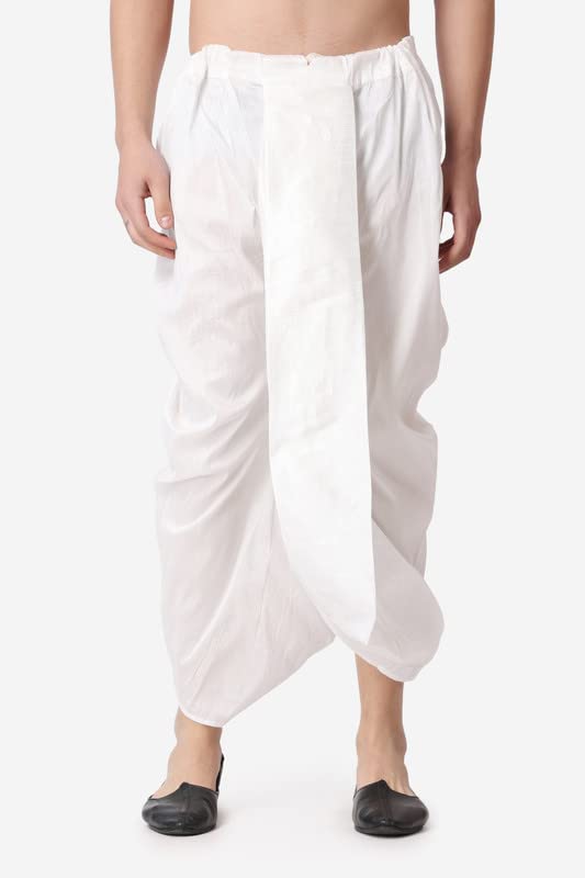 Image of Royal Kurta Men's Jacquard Silk Printed Cream Kurta White Dhoti Set