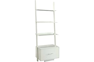 Convenience Concepts American Heritage 4-Shelf Ladder Bookshelf with Drawer in White