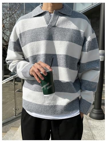Floerns Men's Colorblock Striped Knit Sweater Long Sleeve Fall Winter Pullover Tops2