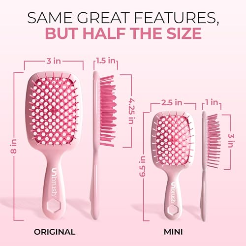 Image of FHI Heat UNbrush Mini Detangler Brush for Pain-Free Brushing on All Wet or Dry Hair Types - Durable Duoflex Anti-Static Bristles, Lightweight Handle, Vented Mini Hair Brush