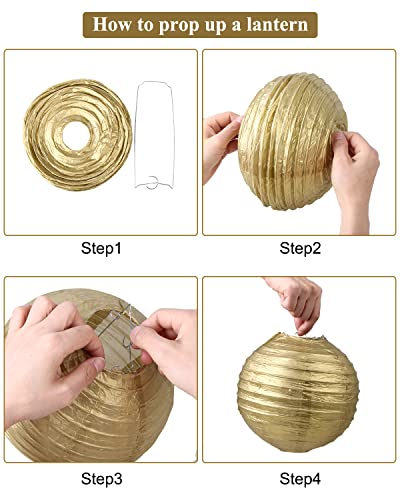 Image of VIJIV 15pcs /Lot Paper Lanterns for Wedding Party, 6 inch 8 inch 10 inch Mixed Size Decorative Round Chinese Lanterns Engagement Anniversary 21st Birthday Baby Shower Hanging Sky Decorations (Black,Gold,White)