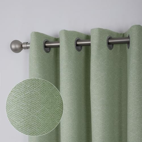 always4u Paire de rideaux 100 % occultants à motif géométrique jacquard pour salon, isolation thermique, aspect scandinave, texture scandinave, décoration...