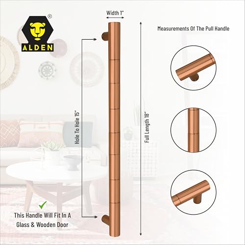 Image of ALDEN 18 inch Main Door Handle /Handle for Glass and Wooden Door /Pull and Push Stainless Steel Door Handle (PVD Rose Gold) (4 Years Warranty) (Pack of 1)
