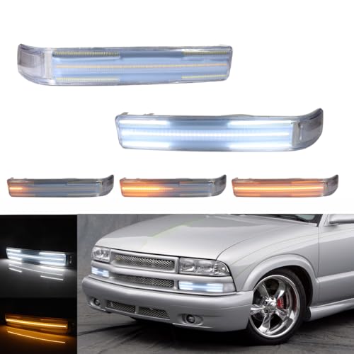 Tonsya For 1998-2004 Chevy S10 Pickup,1998-2005 Chevy Blazer & 1998-2004 GMC Sonoma Front Parking turn signal lights Clear Lens Amber/White GM2521162, GM2520162, 15098267, 15098268