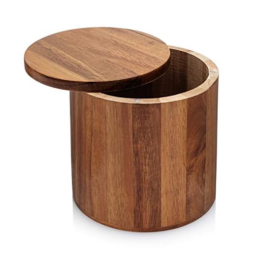 Extra Large Acacia Wood Salt Box With Magnetic Swivel Lid - 5" x 5" Salt Cellar Holds 32 Oz's Of Your Favorite Sea Salt or Spice