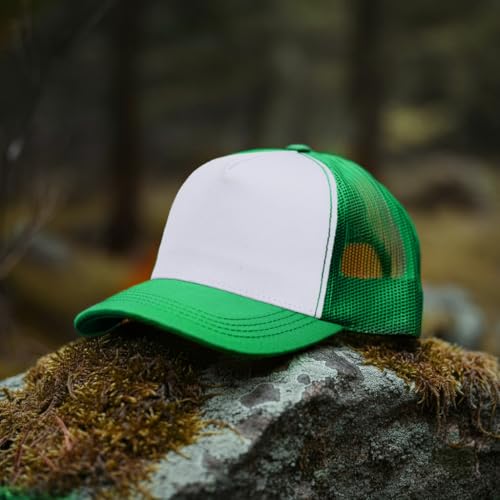 Image of Falari 5-Panel Mesh Baseball Cap, Trucker Hat, Structured Plain Design, Cotton, Adjustable Size