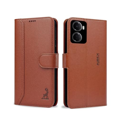 Image of AIBEX Compatible for Redmi 15A 5G Flip Cover Leather Finish | Inside TPU with Card Pockets | Wallet Stand | Complete Protection Flip Case Brown