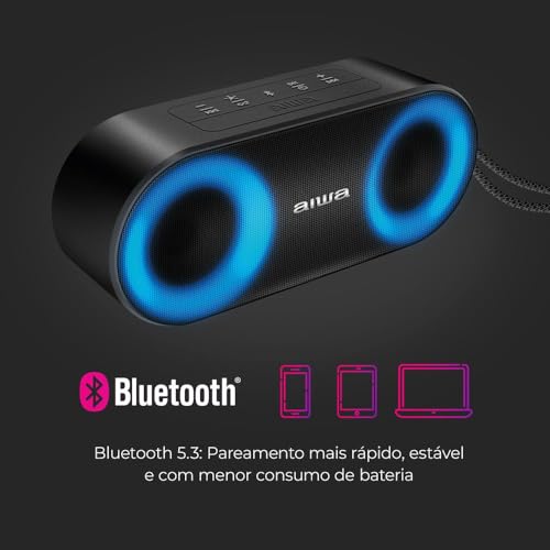 Caixa de Som Speaker, Aiwa, Bluetooth, Luzes Multicores, IP65 - AWS-SP-01