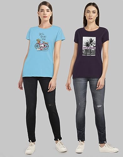 Image of Combo Women's T-Shirts, Cotton Half Sleeves Round-Neck Printed T-Shirt for Girls, & Women Tees (Pack of 2) 960-980-