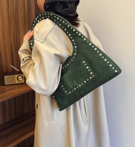 Image of Molodo PU Leather Hobo Bag for Women Vintage Studded Tote Bag Handbag Trendy Shoulder Bag Punk Streetwear Handbag Purse